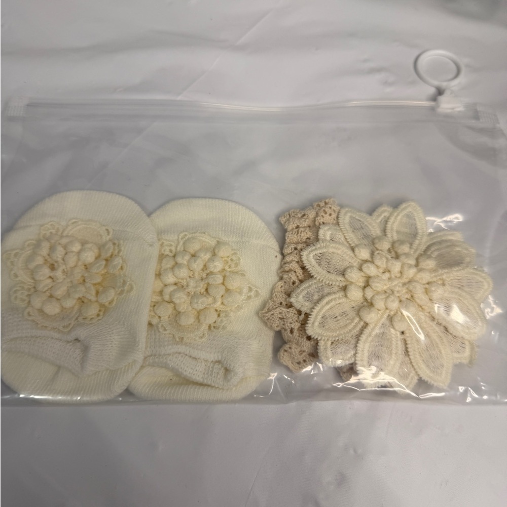 New Cream Baby Booties and Headband Set